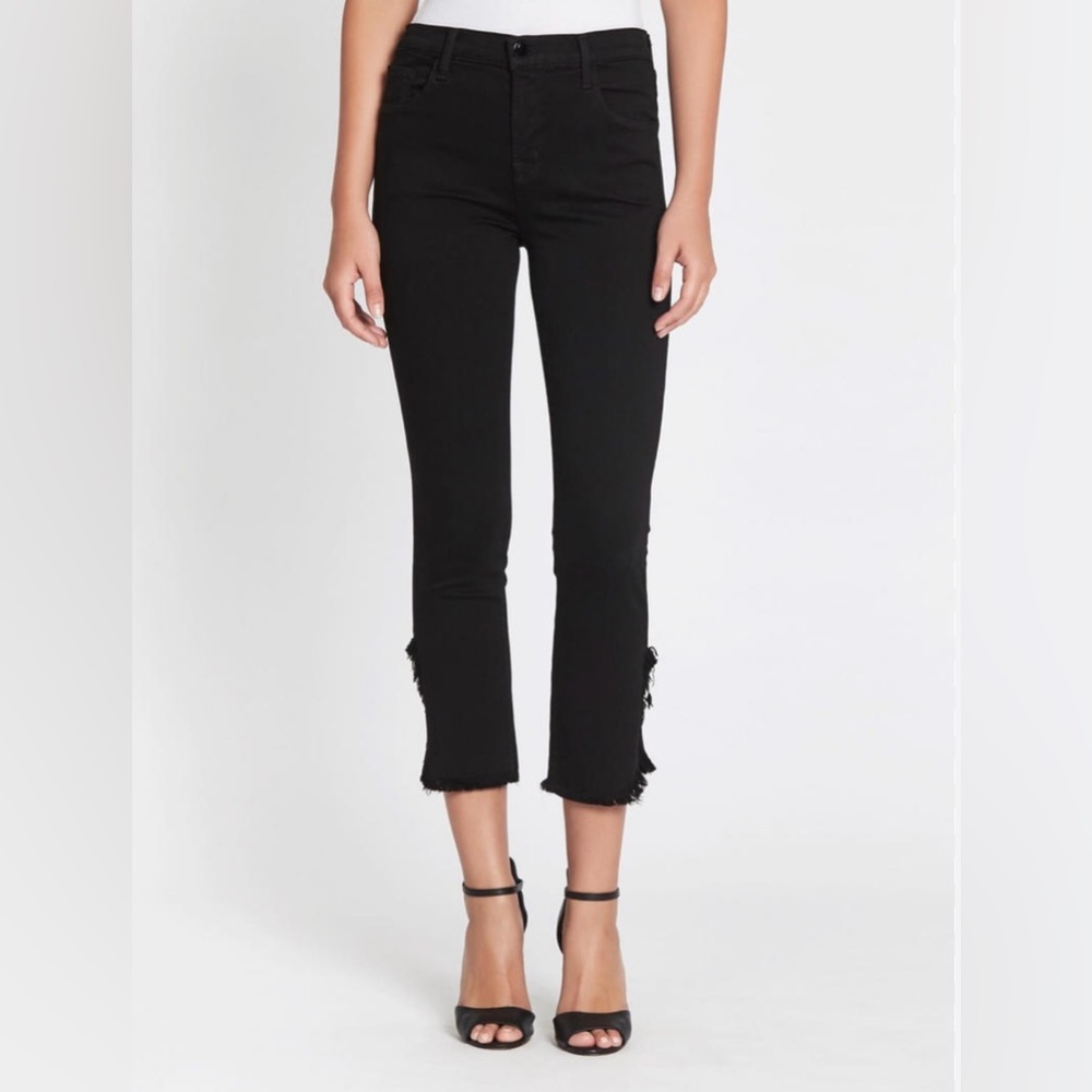 J Brand Ruby High Rise Black Denim Fringe Raw Hem Crop Fateful Women’s Size 27
